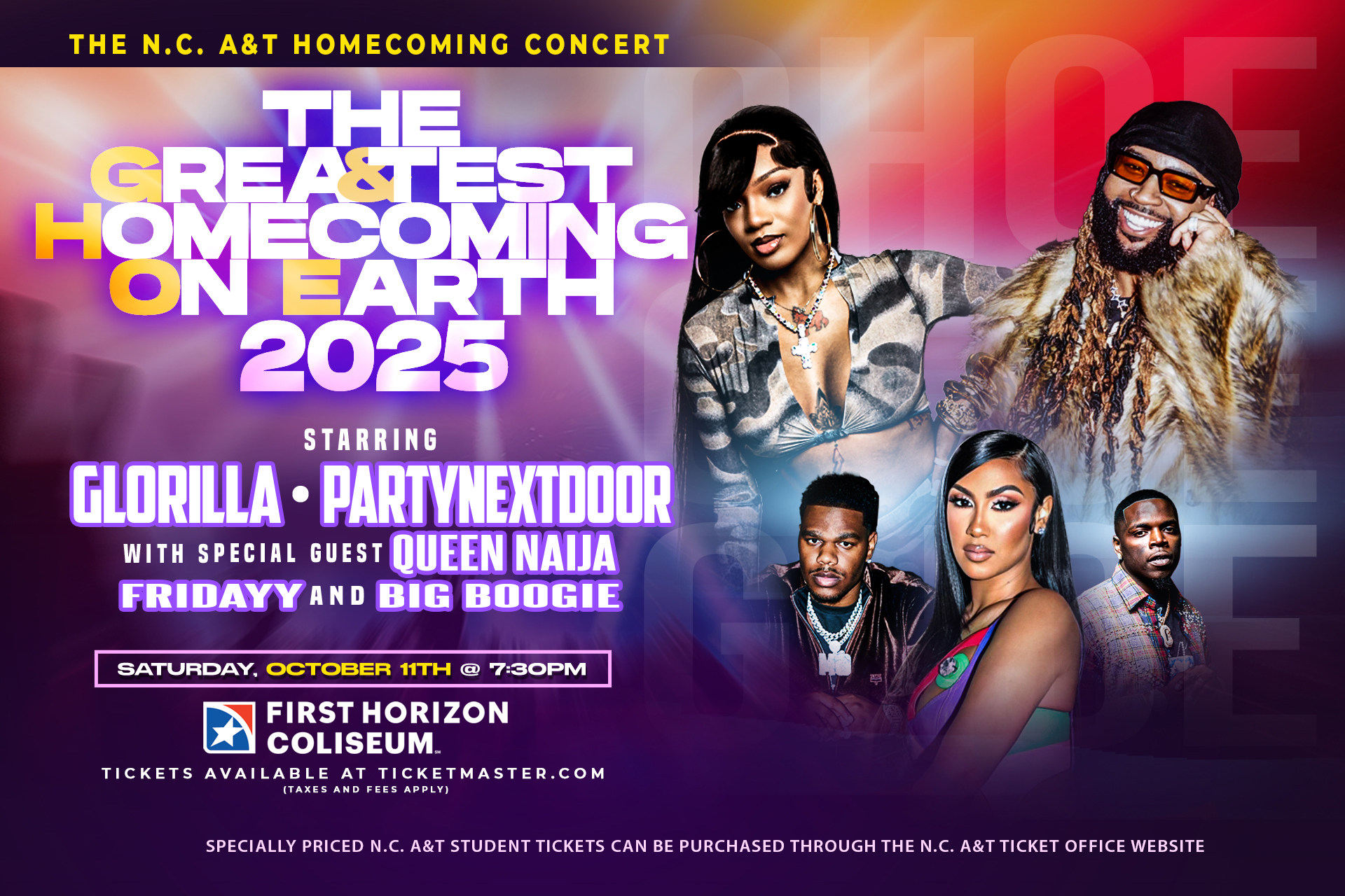 The N.C. A&T Homecoming Concert starring Glorilla PartyNextDoor with special guest Queen Naija Fridayy and Big Boogie